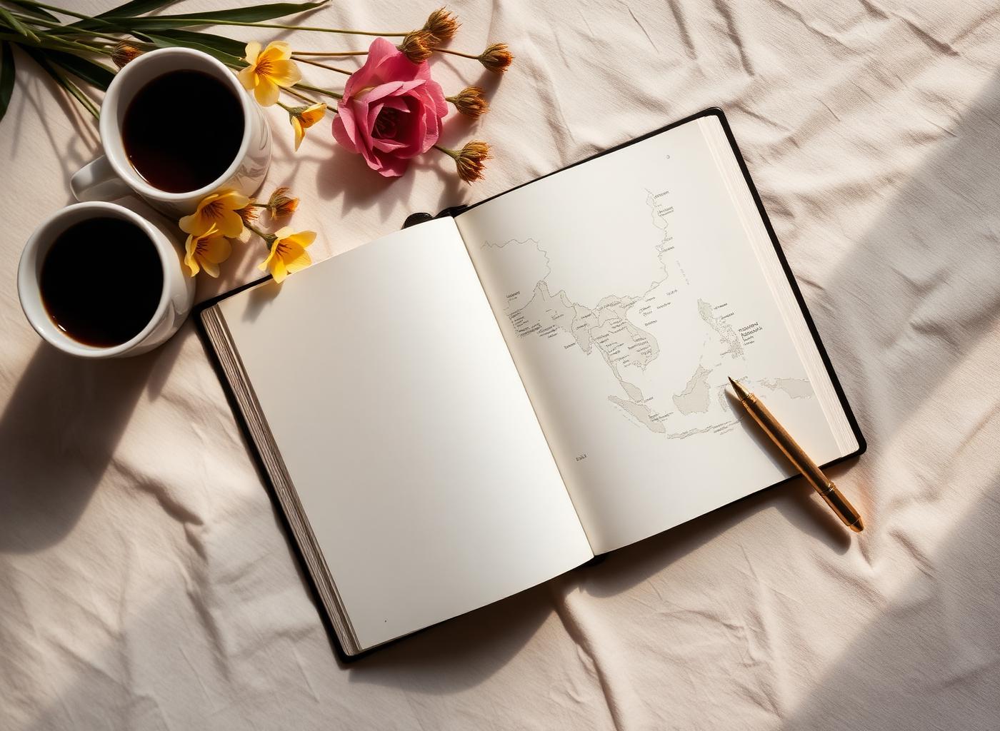 Mockup du carnet de voyage détaillé pour votre lune de miel