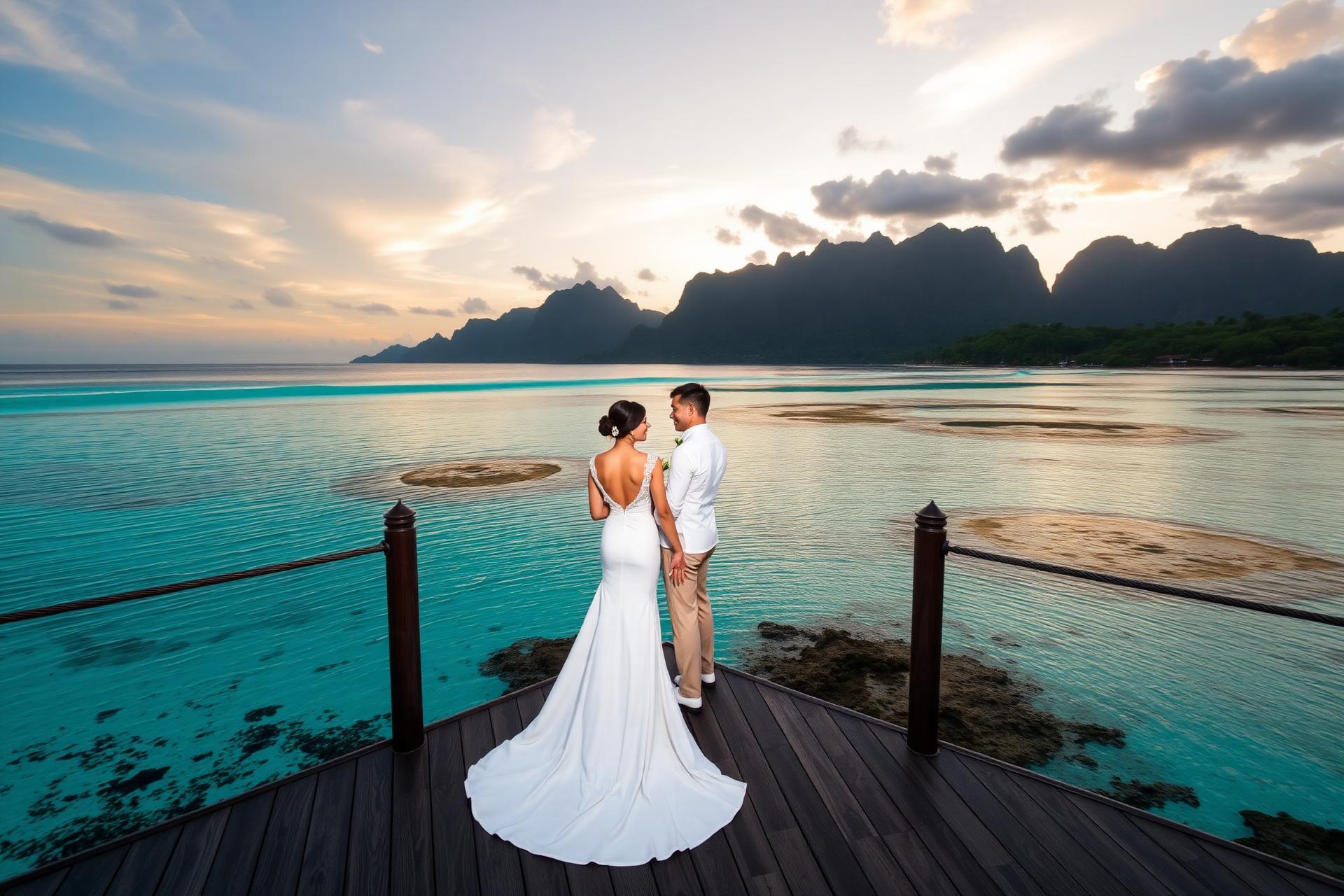 Couple en voyage de noces sur une plage d'Asie du Sud-Est